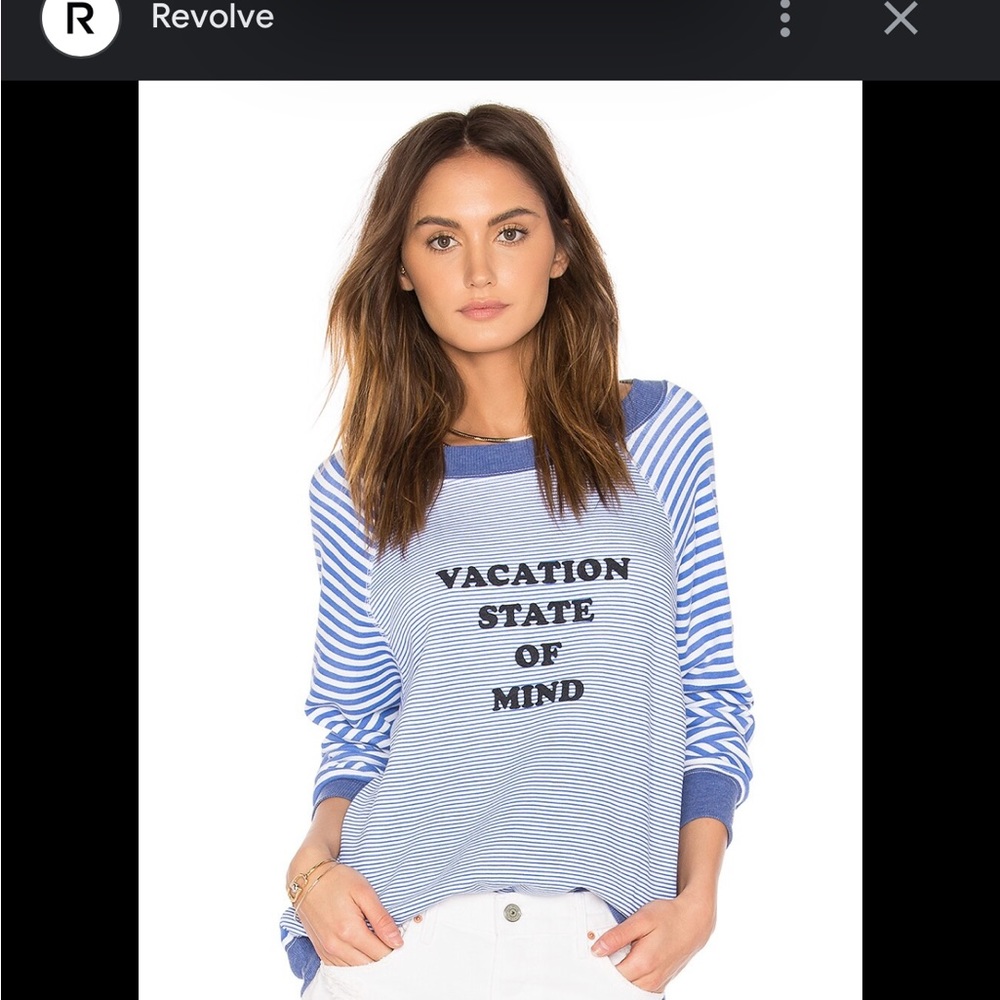 Wildfox Vacation State Of Mind Crewneck Pullover Sweatshirt Jumper: Striped Blue